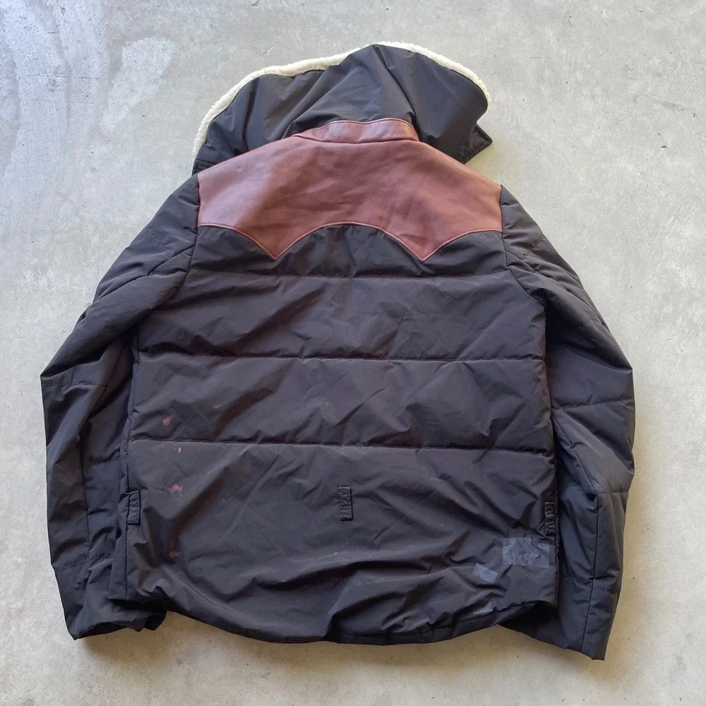 Coach 1941 Women Black Puffer Jacket Shearling Leather Yoke Star Lining 6 26720